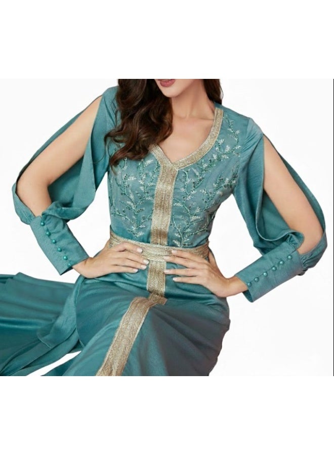 FULL JOY Maxi Elegant Jalabiya embroidered with Sequins and Beads  from a soft and flowing Fabric And Long sleeves with an open cut - Image 5